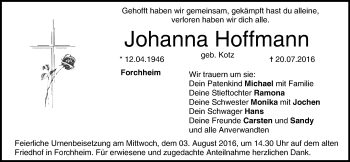 Anzeige von Johanna Hoffmann von MGO