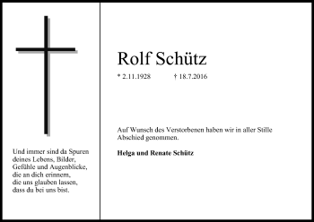 Anzeige von Rolf Schütz von MGO