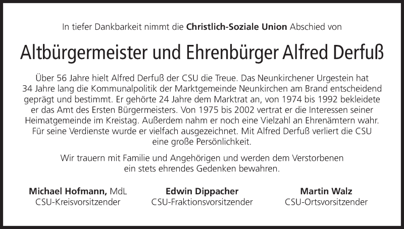  Traueranzeige für Alfred Derfuß vom 06.07.2016 aus MGO
