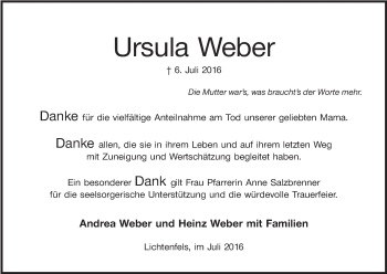 Anzeige von Ursula Weber von MGO