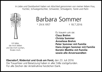 Anzeige von Barbara Sommer von MGO