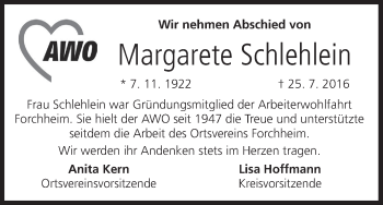 Anzeige von Margarete Schlehlein von MGO