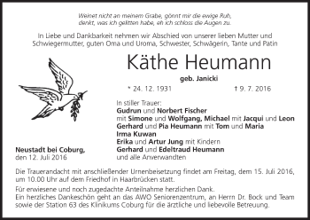 Anzeige von Käthe Heumann von MGO