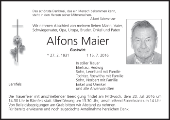 Anzeige von Alfons Maier von MGO