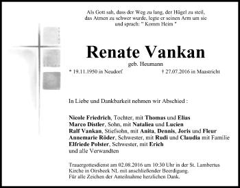 Anzeige von Renate Vankan von MGO