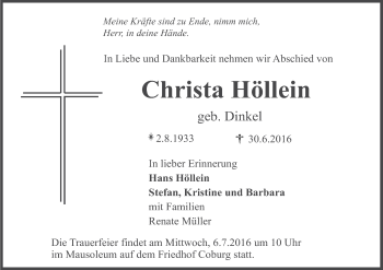 Anzeige von Christa Höllein von MGO
