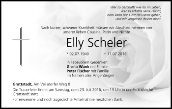 Anzeige von Elly Scheler von MGO