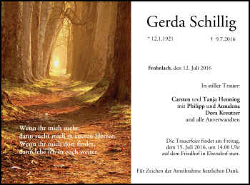 Anzeige von Gerda Schillig von MGO