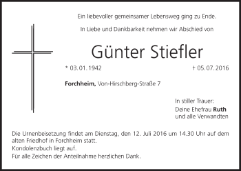 Anzeige von Günter Stiefler von MGO