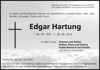 Anzeige von Edgar Hartung von MGO