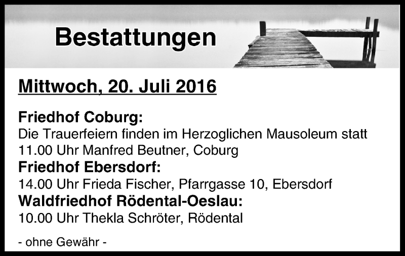  Traueranzeige für Bestattungen vom 20.07.2016 vom 20.07.2016 aus MGO
