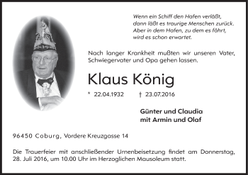 Anzeige von Klaus König von MGO