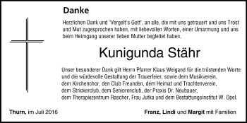 Anzeige von Kunigunda Stähr von MGO