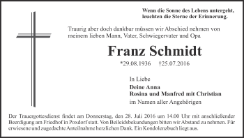 Anzeige von Franz Schmidt von MGO