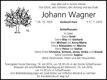 Anzeige von Johann Wagner von MGO