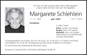 Anzeige von Margarete Schlehlein von MGO