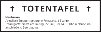 Anzeige von Totentafel vom 22.07.2016 von MGO