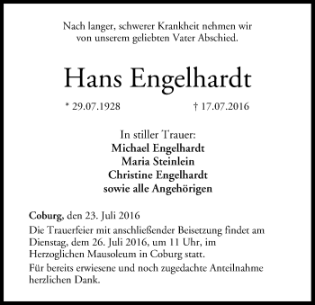 Anzeige von Hans Engelhardt von MGO