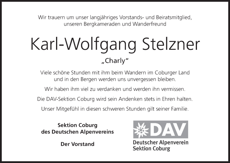  Traueranzeige für Karl-Wolfgang Stelzner vom 21.07.2016 aus MGO