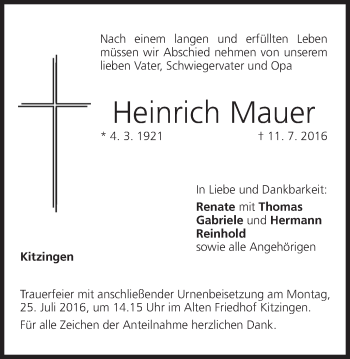 Anzeige von Heinrich Mauer von MGO