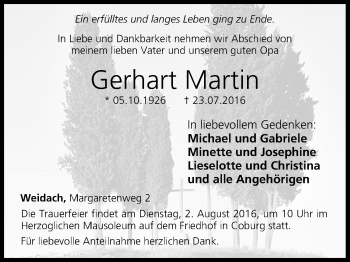 Anzeige von Gerhart Martin von MGO