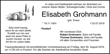 Anzeige von Elisabeth Grohmann von MGO