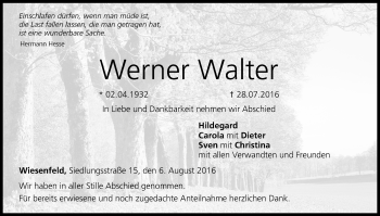 Anzeige von Werner Walter von MGO