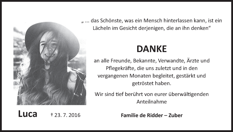  Traueranzeige für Luca  vom 10.08.2016 aus MGO