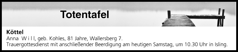  Traueranzeige für Totentafel vom 13.08.2016 vom 13.08.2016 aus MGO