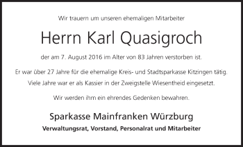 Anzeige von Karl Quasigroch von MGO