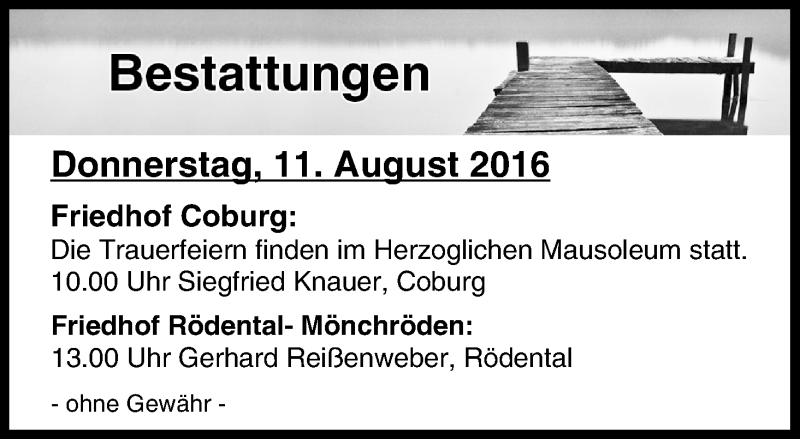  Traueranzeige für Bestattungen vom 11.08.2016 vom 11.08.2016 aus MGO