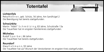 Anzeige von Totentafel vom 17.08.2016 von MGO