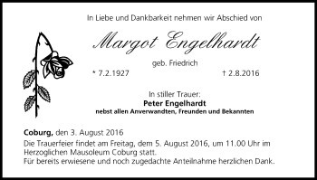 Anzeige von Margot Engelhardt von MGO