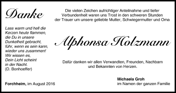 Anzeige von Alphonsa Holzmann von MGO