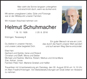 Anzeige von Helmut Schuhmacher von MGO