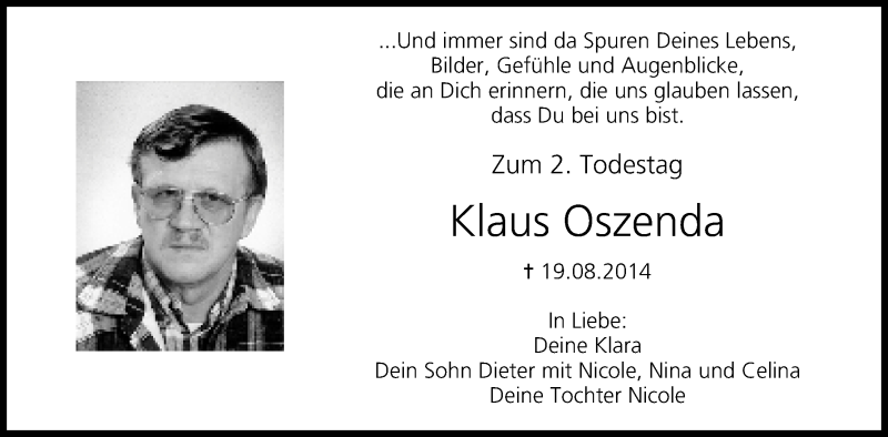  Traueranzeige für Klaus Oszenda vom 19.08.2016 aus MGO