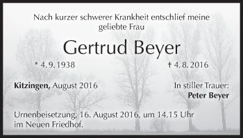 Anzeige von Gertrud Beyer von MGO