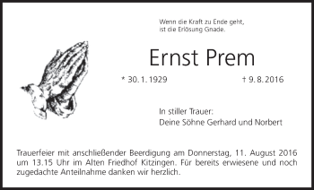 Anzeige von Ernst Prem von MGO