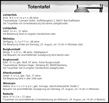 Anzeige von Totentafel vom 23.08.2016 von MGO
