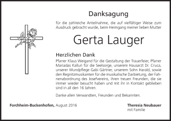 Anzeige von Gerta Lauger von MGO