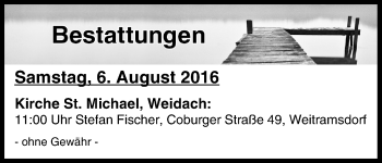 Anzeige von Bestattungen vom 06.08.2016 von MGO