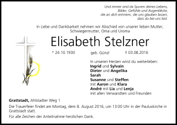 Anzeige von Elisabeth Stelzner von MGO