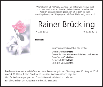 Anzeige von Rainer Brückling von MGO