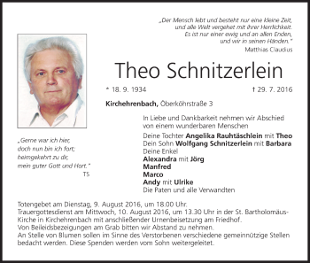 Anzeige von Theo Schnitzerlein von MGO