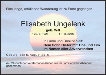 Anzeige von Elisabeth Ungelenk von MGO