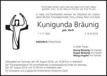 Anzeige von Kunigunda Bräunig von MGO