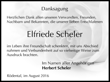 Anzeige von Elfriede Scheler von MGO