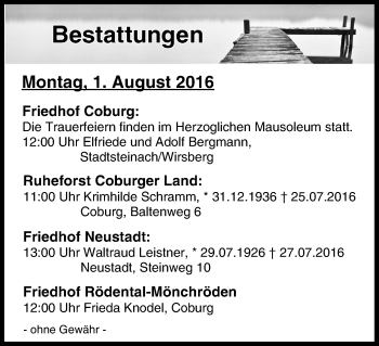 Anzeige von Bestattungen vom 01.08.2016 von MGO