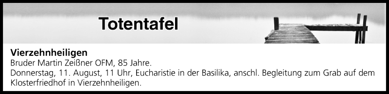  Traueranzeige für Totentafel vom 10.08.2016 vom 10.08.2016 aus MGO