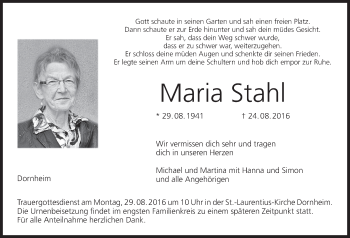 Anzeige von Maria Stahl von MGO